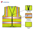 Chaleco reflectante superior de seguridad Ropa de trabajo de neón amarillo brillante con tiras reflectantes de 2 pulgadas Borde naranja Cremallera de frente clase 2